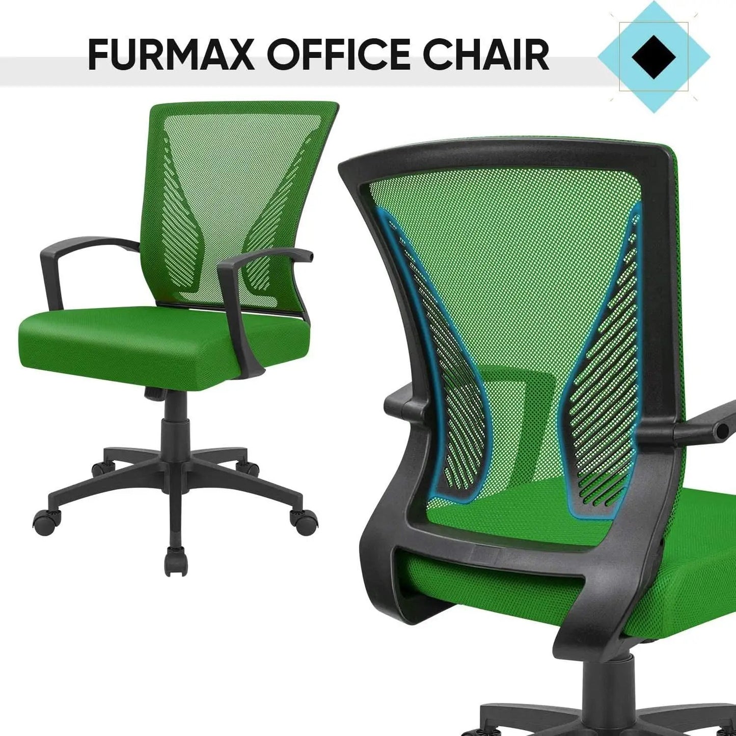 Ergonomic Green Mesh Office Chair With Lumbar Support from PriceLows™