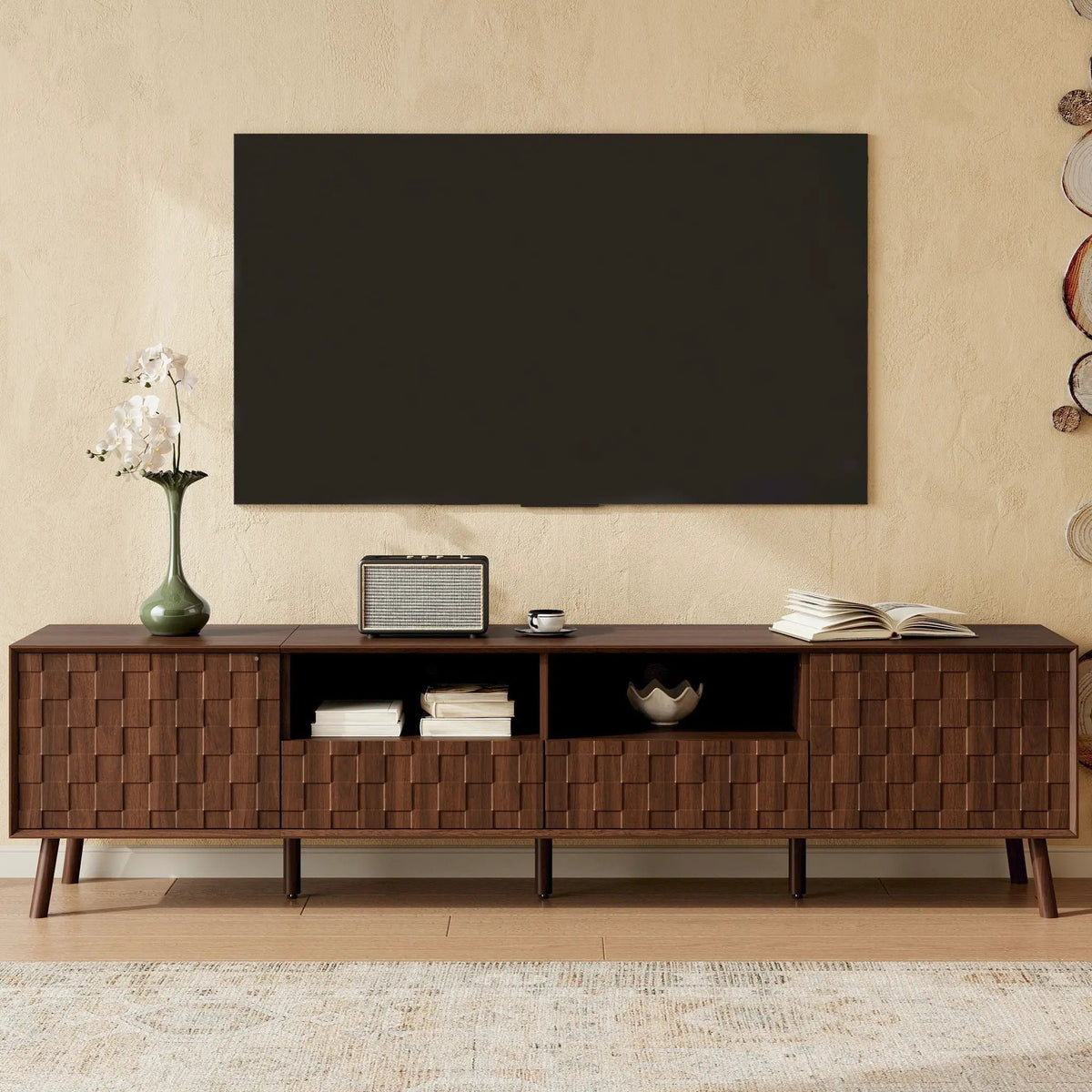 TV Stand | Solid Wood Frame | Cable Management | Walnut