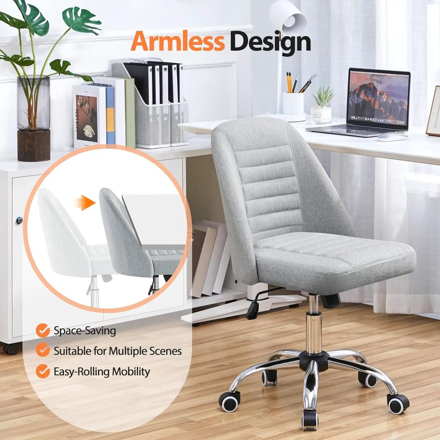 Linen Office Desk Chair With Rolling Wheels For Home Office from PriceLows™