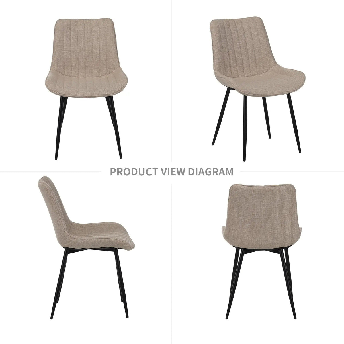 Dining Chair Set With Padded Backrests (Set of 4) - | 24 x 21.2 x 33.8 in | Fabric & Metal | Beige