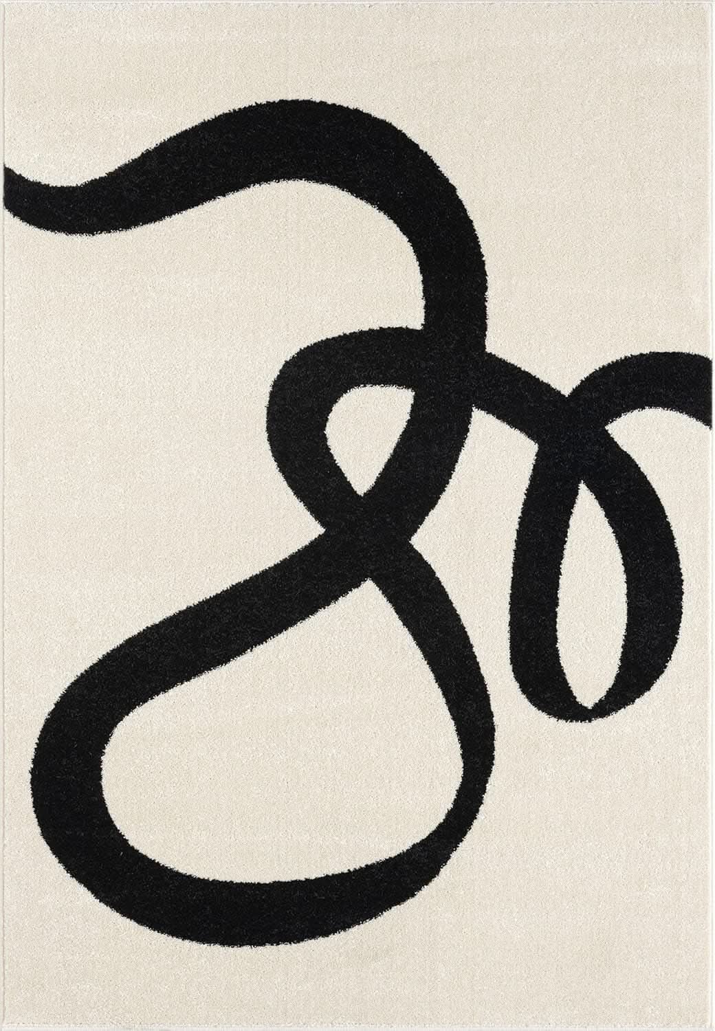 Beige Black Abstract Area Rug 8 By 10 Modern Curved Line from PriceLows™