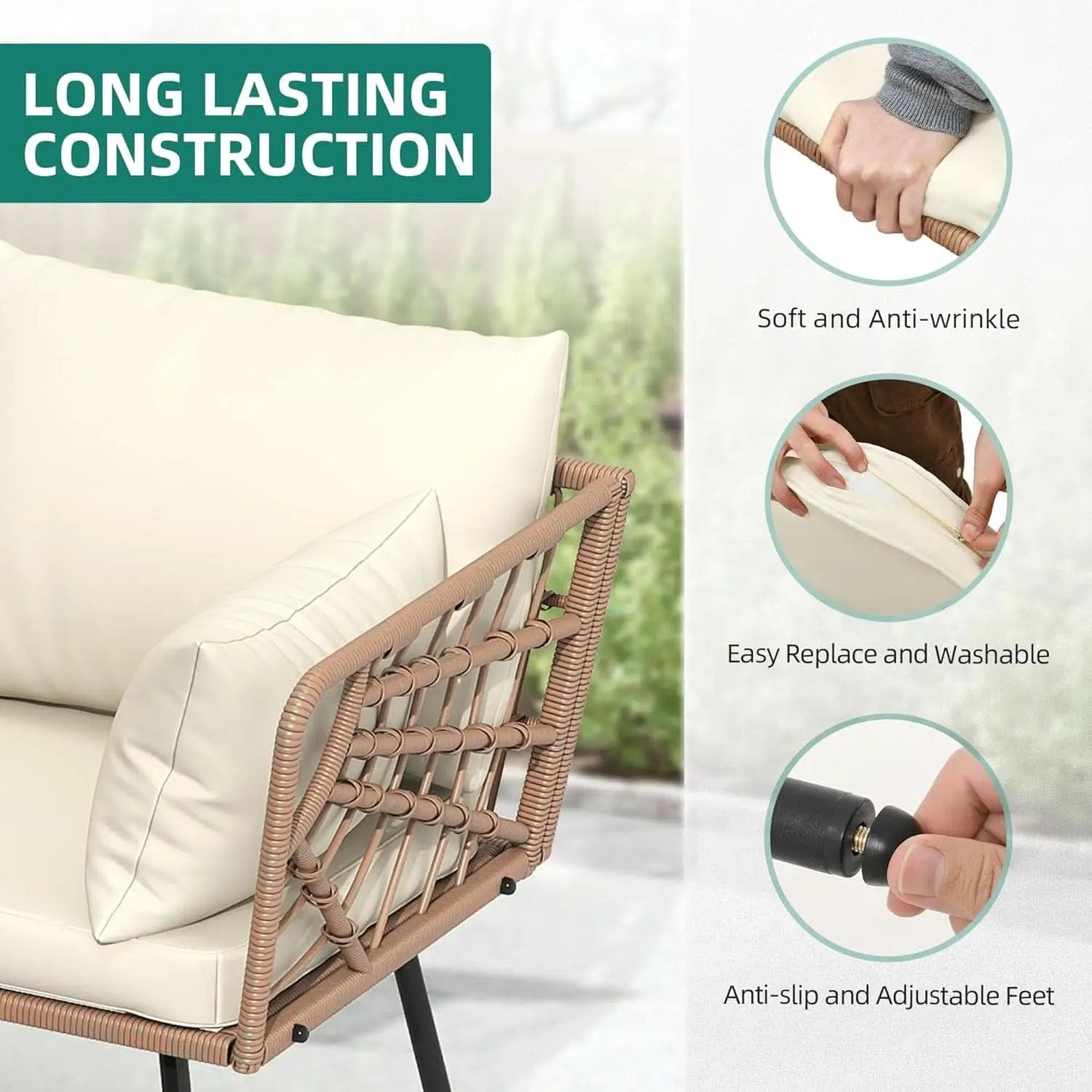 L Shape Outdoor Couch Set with Thick Cushions from PriceLows™
