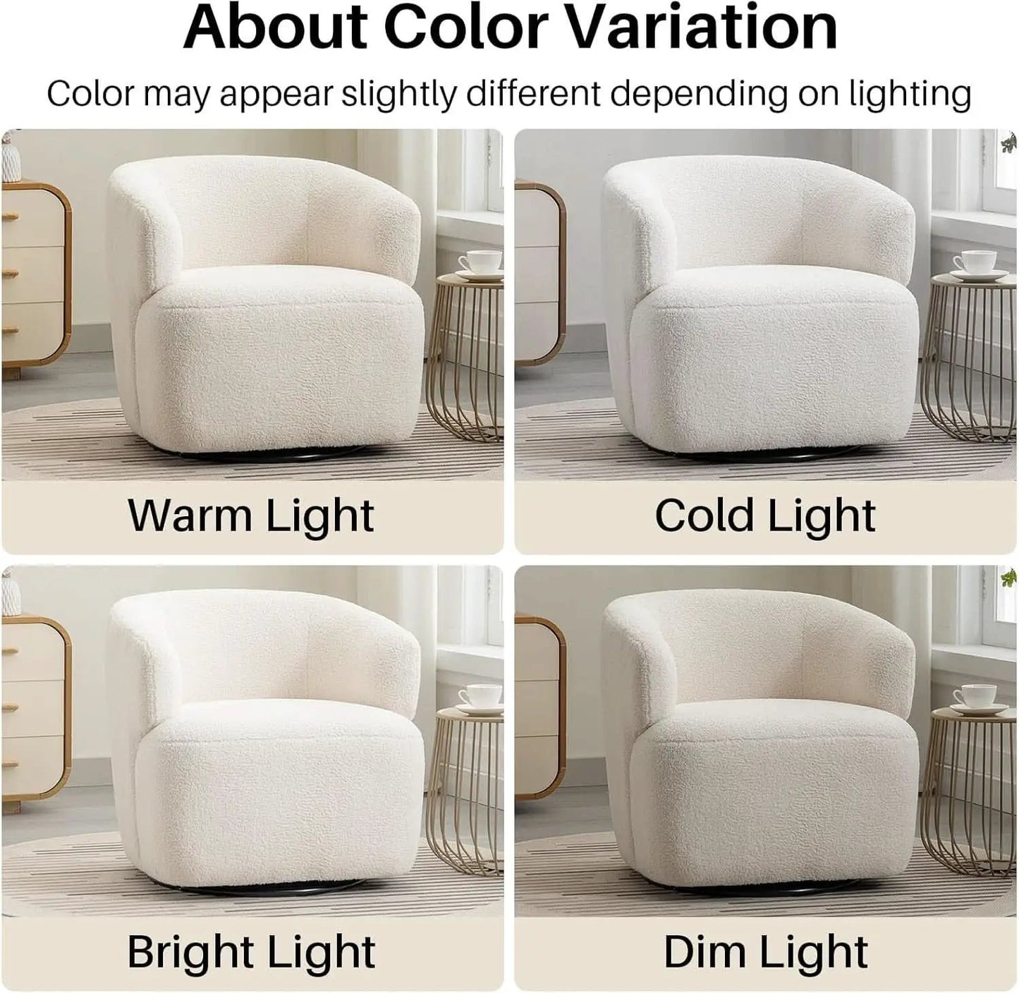Beige Sherpa Boucle Swivel Barrel Chair Deluxe Premium from PriceLows™