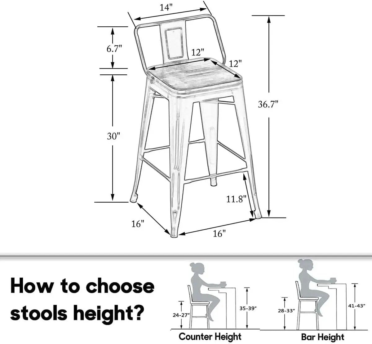 30 Inch Low Back Metal Barstools With Wooden Seat from PriceLows™