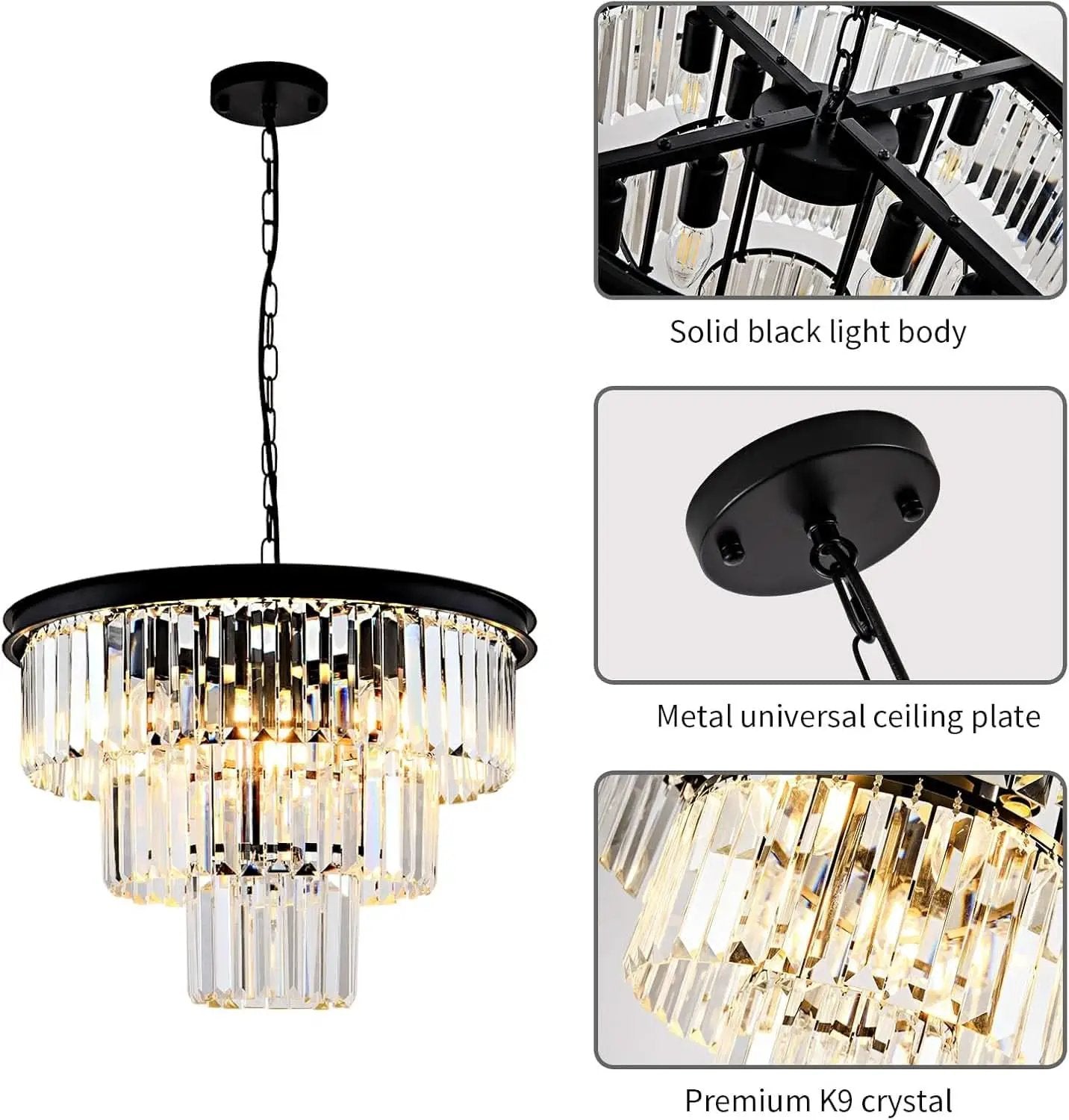 8 Light Black Crystal Chandelier Elegant Dining Fixture from PriceLows™