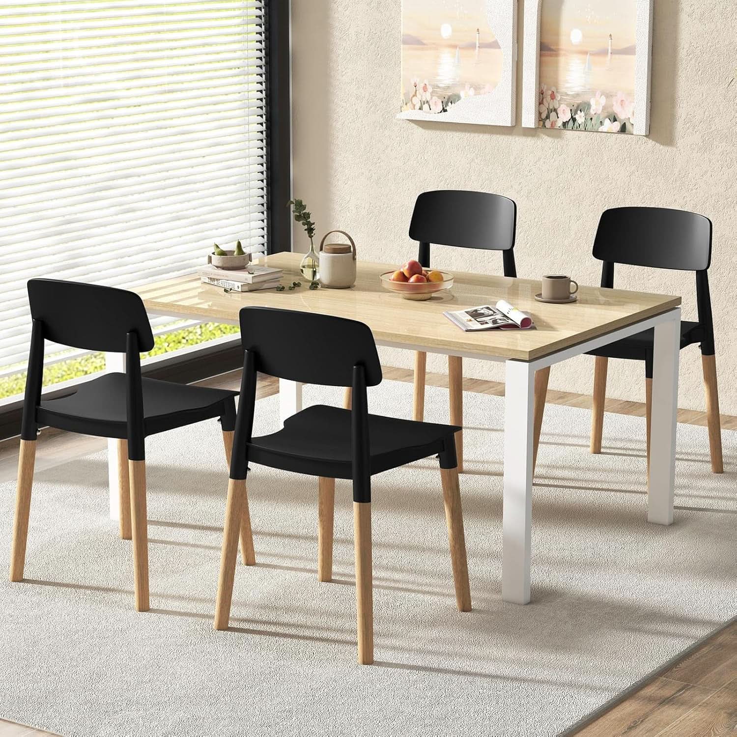 Wooden Dining Chairs Set of 4 Black Ergonomic Backrest from PriceLows™