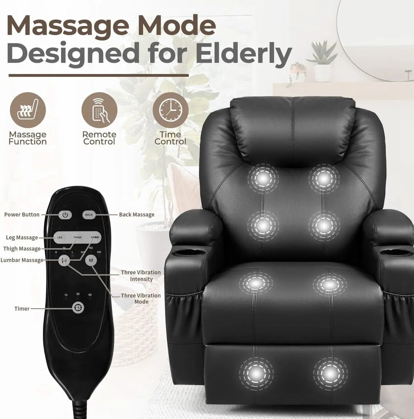 Leather Rocking Recliner With Massage And Heat Swivel from PriceLows™
