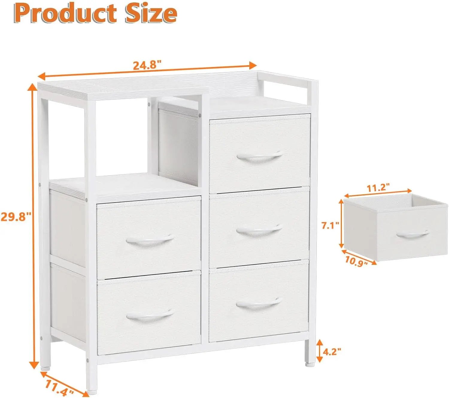 White 5 Drawer Dresser With Metal Frame Bedroom Storage from PriceLows™