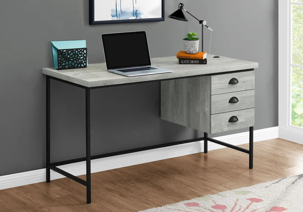 Computer Desk | 3 Storage Drawers | Metal Glides | 55.25 Inch Length