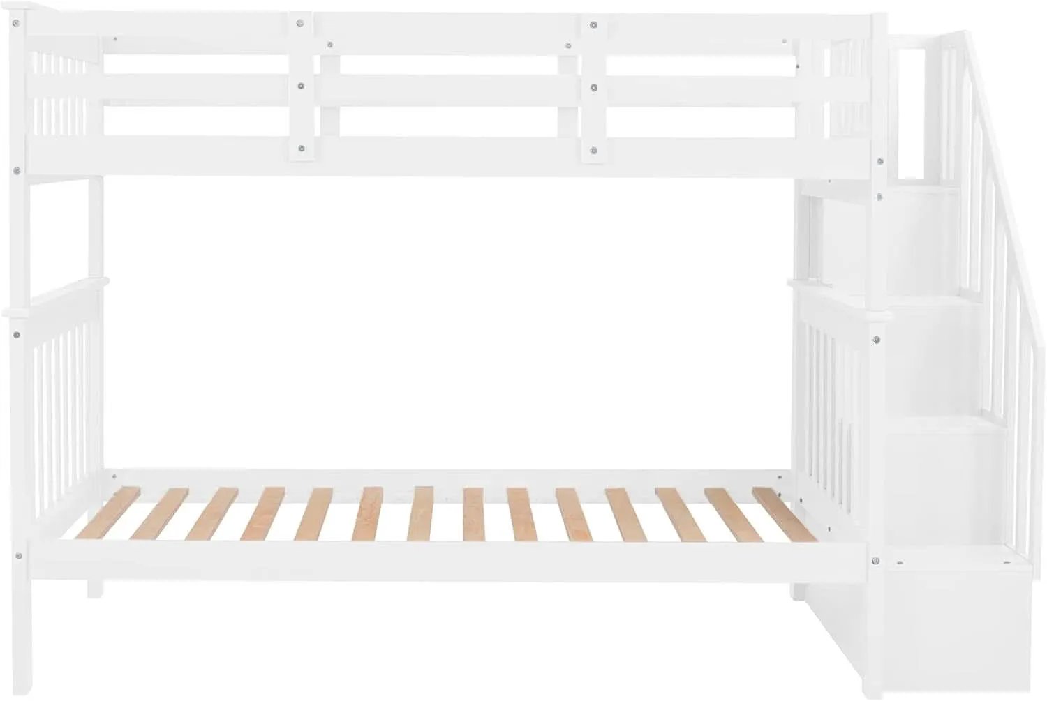 Twin Over Twin Bunk Bed With Stairs Solid Wood White from PriceLows™