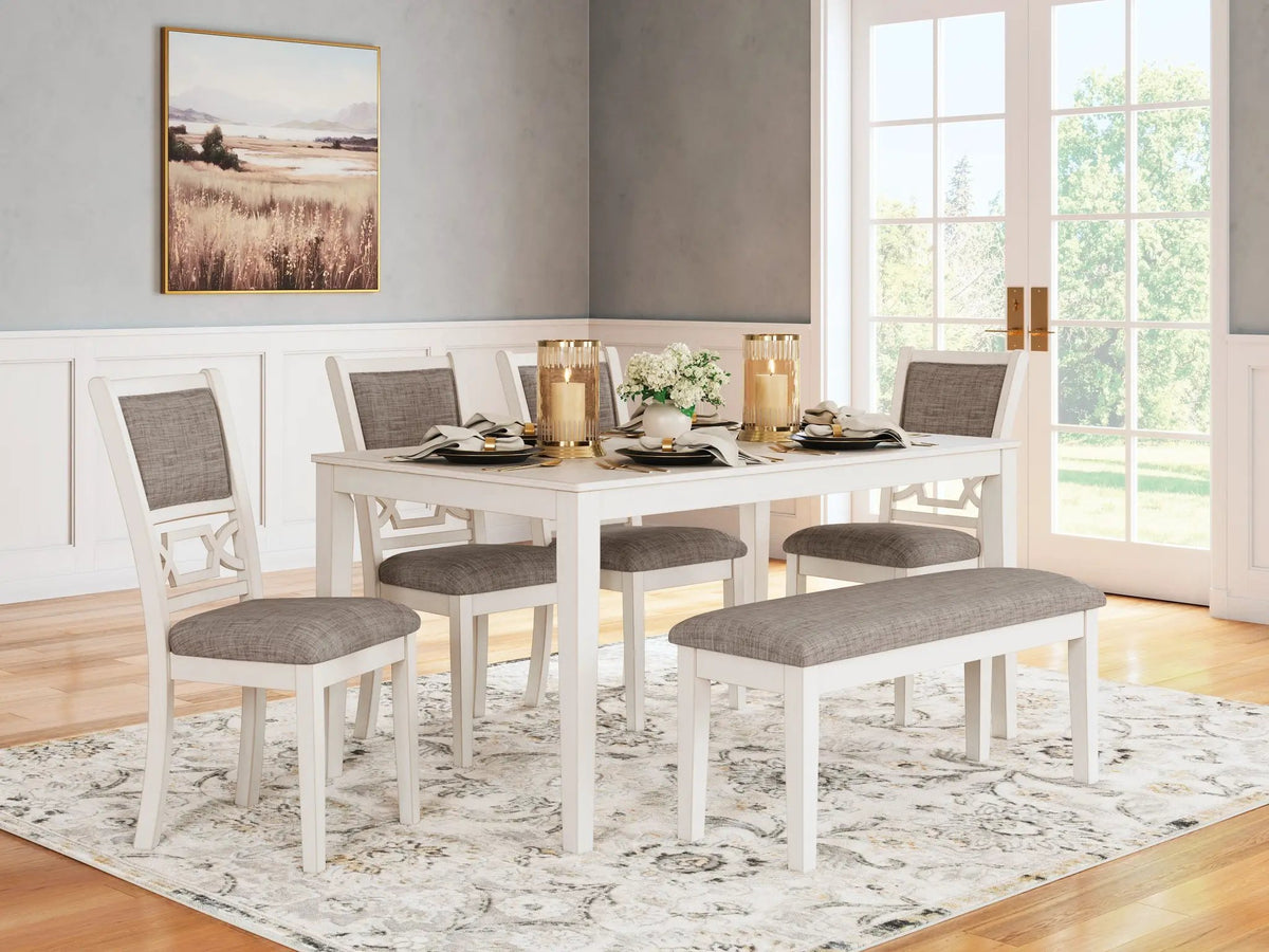 Erinberg Dining Room Table Set (Set of 6) | 36.38 x 60.5 x 30 in | Solid Wood & Rubberwood | Antique White