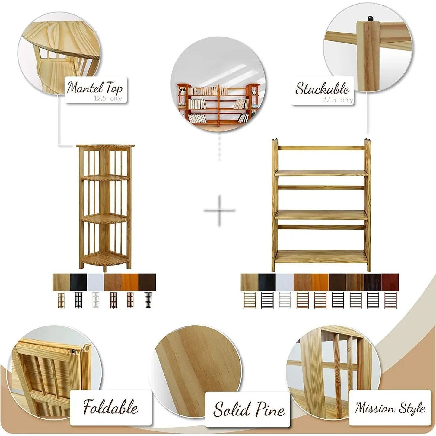 Chestnut Three Shelf Stackable Bookcase Solid Wood from PriceLows™