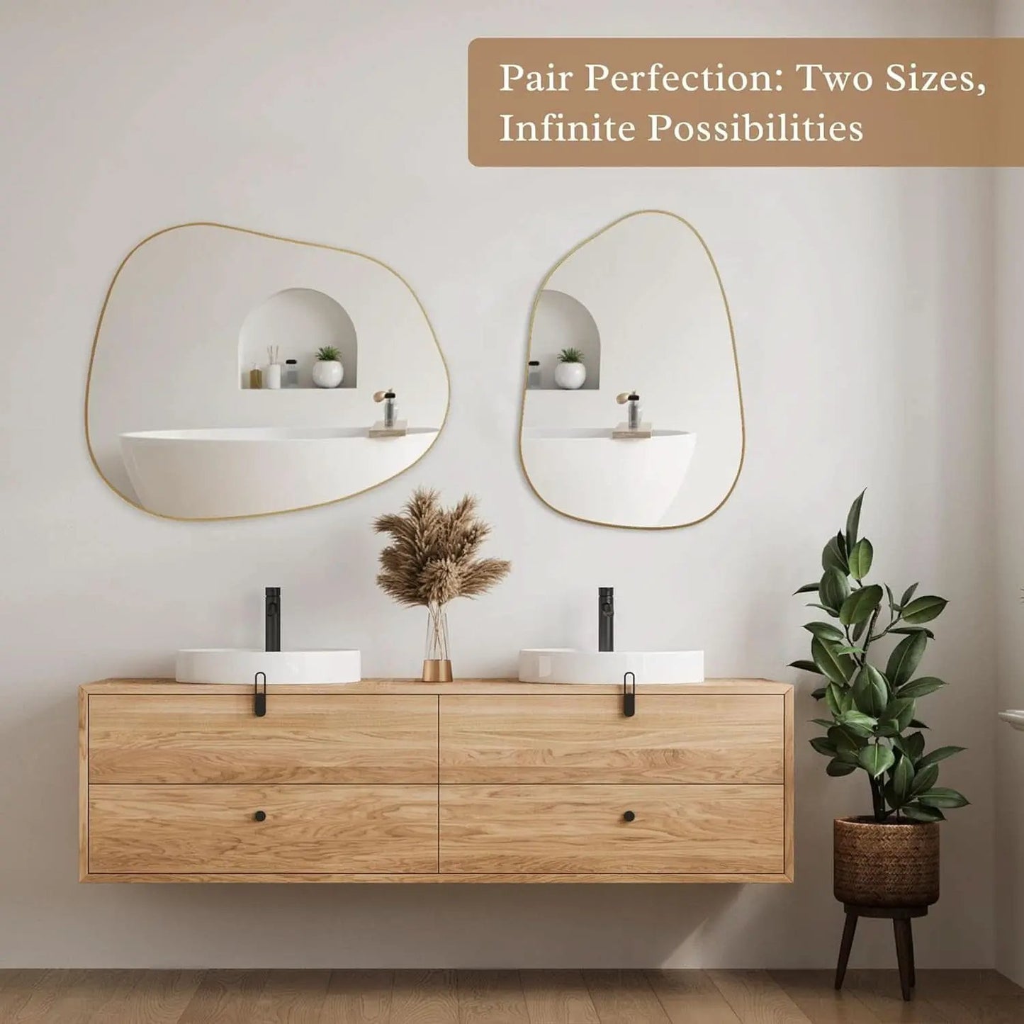 Contemporary Wall Mirror With Gold Frame 32x24 Inches for Living Room from PriceLows™