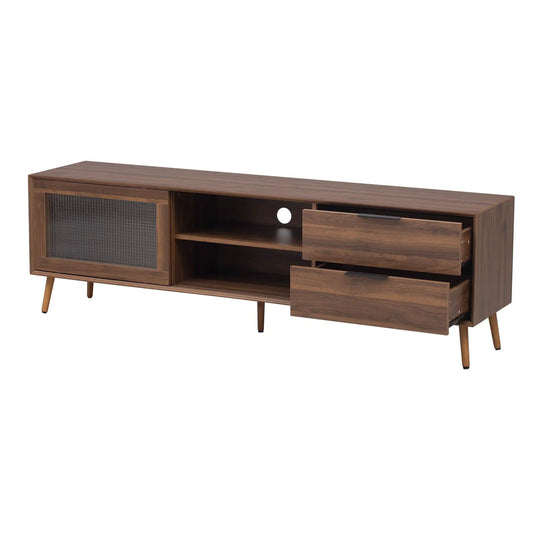 Walnut TV Stand | Media Console | 2 Doors 2 Drawers | Solid Wood Legs