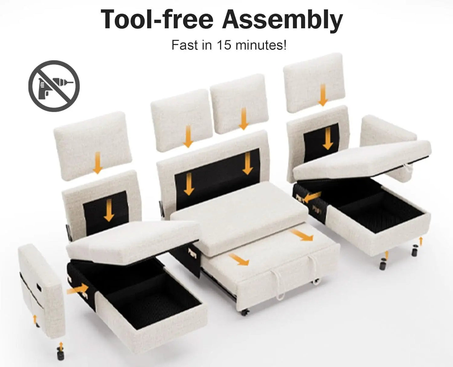 105Inch UShaped SectionalSofa With Pullout Bed Beige from PriceLows™