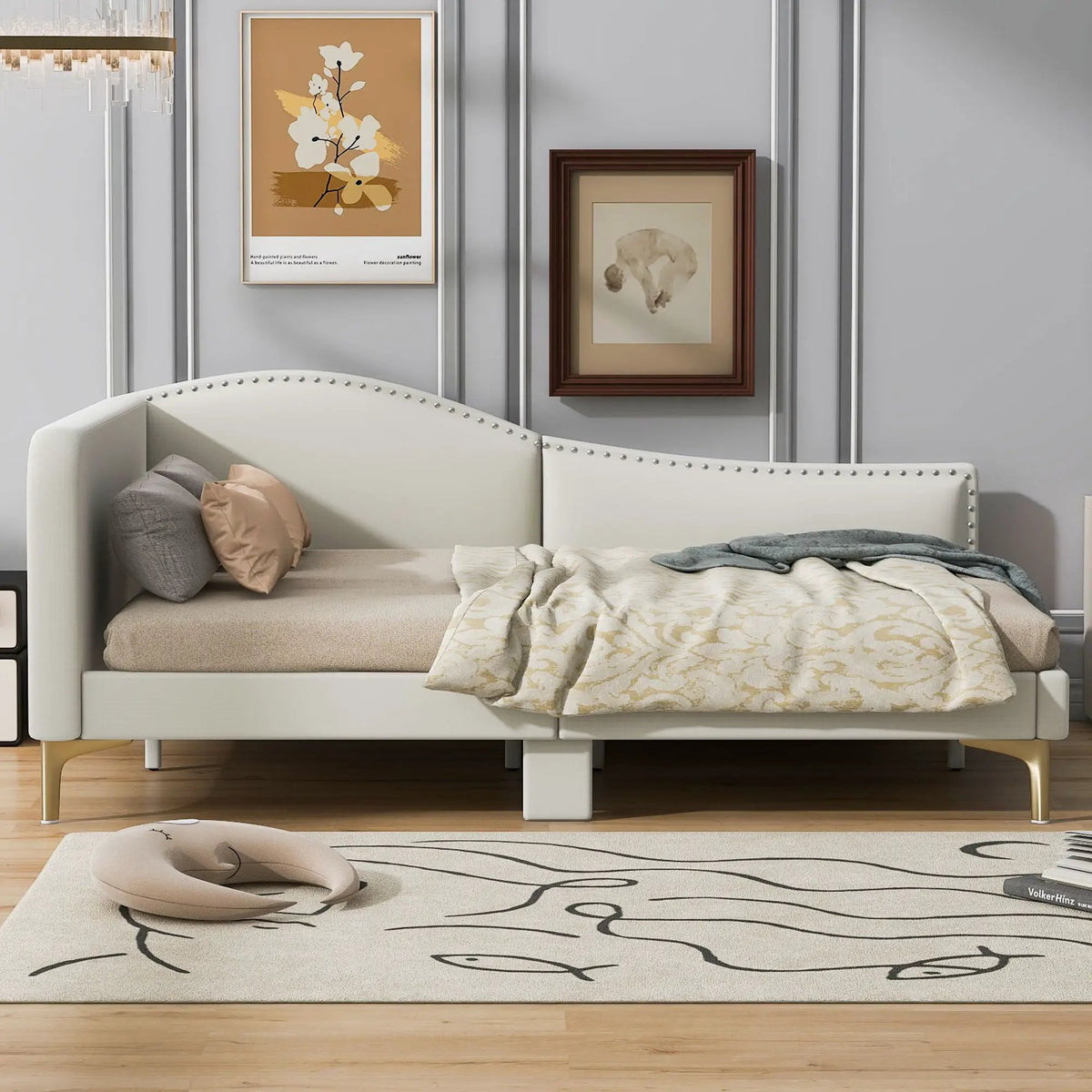 Upholstered Daybed | Headboard And Armrest | Support Legs | 80.5 Inch Length