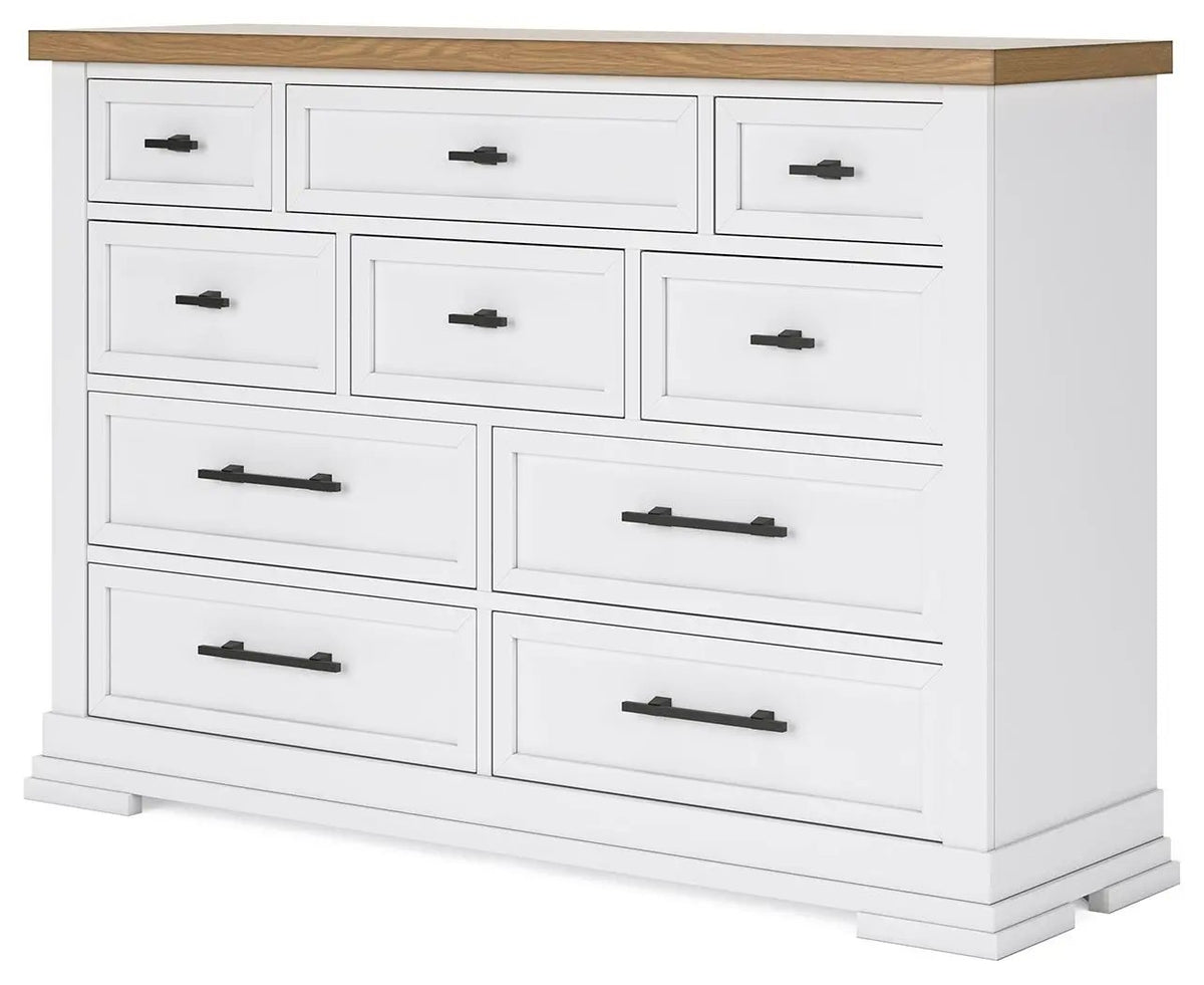 Dresser | White And Oak Veneer Top | Modern Farmhouse | Two Tone