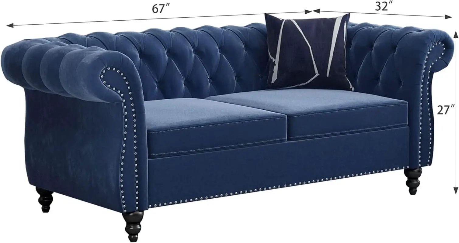 Blue Velvet 2 Piece Living Room Set Sofa Loveseat Chair For Living Room And Office from PriceLows™