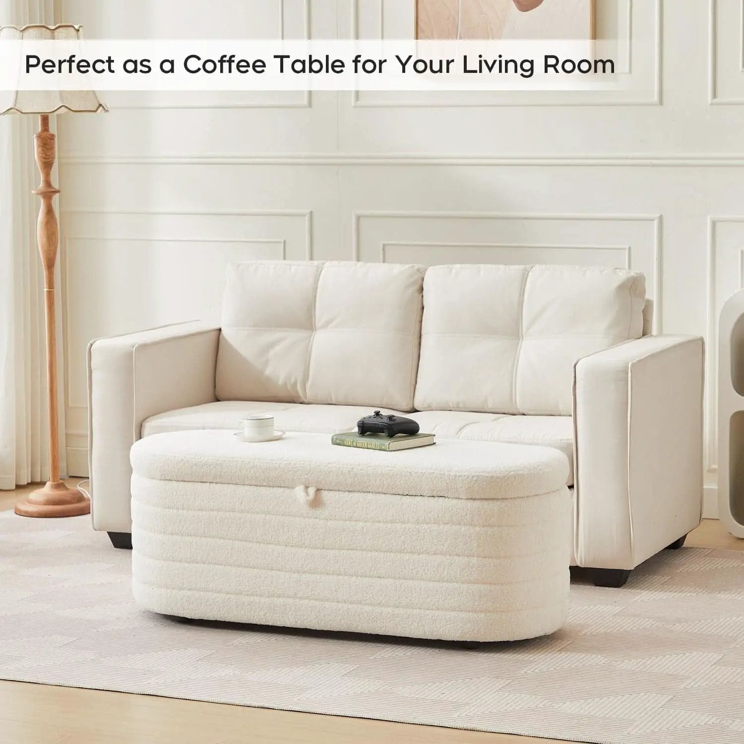 45 Inch Storage Ottoman Bench Boucle Upholstery Fabric from PriceLows™