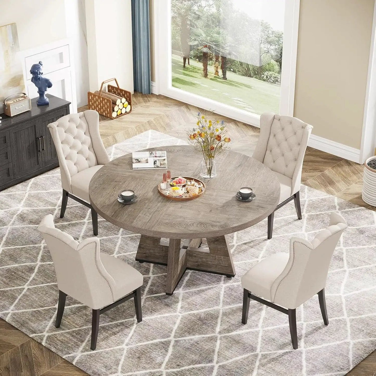 47 Inch Round Farmhouse Dining Table Grey For Four from PriceLows™