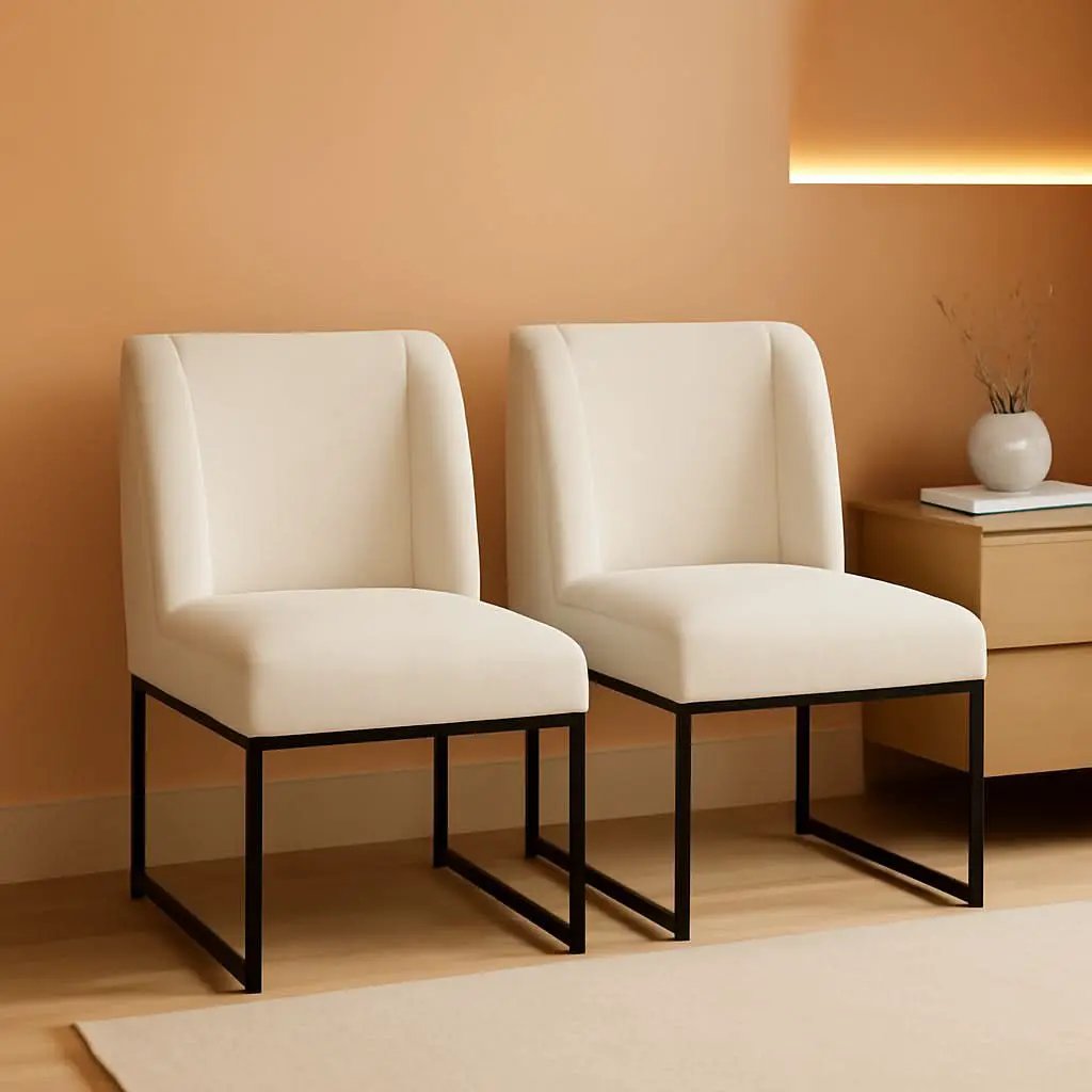 Beige Upholstered Dining Chairs Mid Back With Metal Legs 2 from PriceLows™