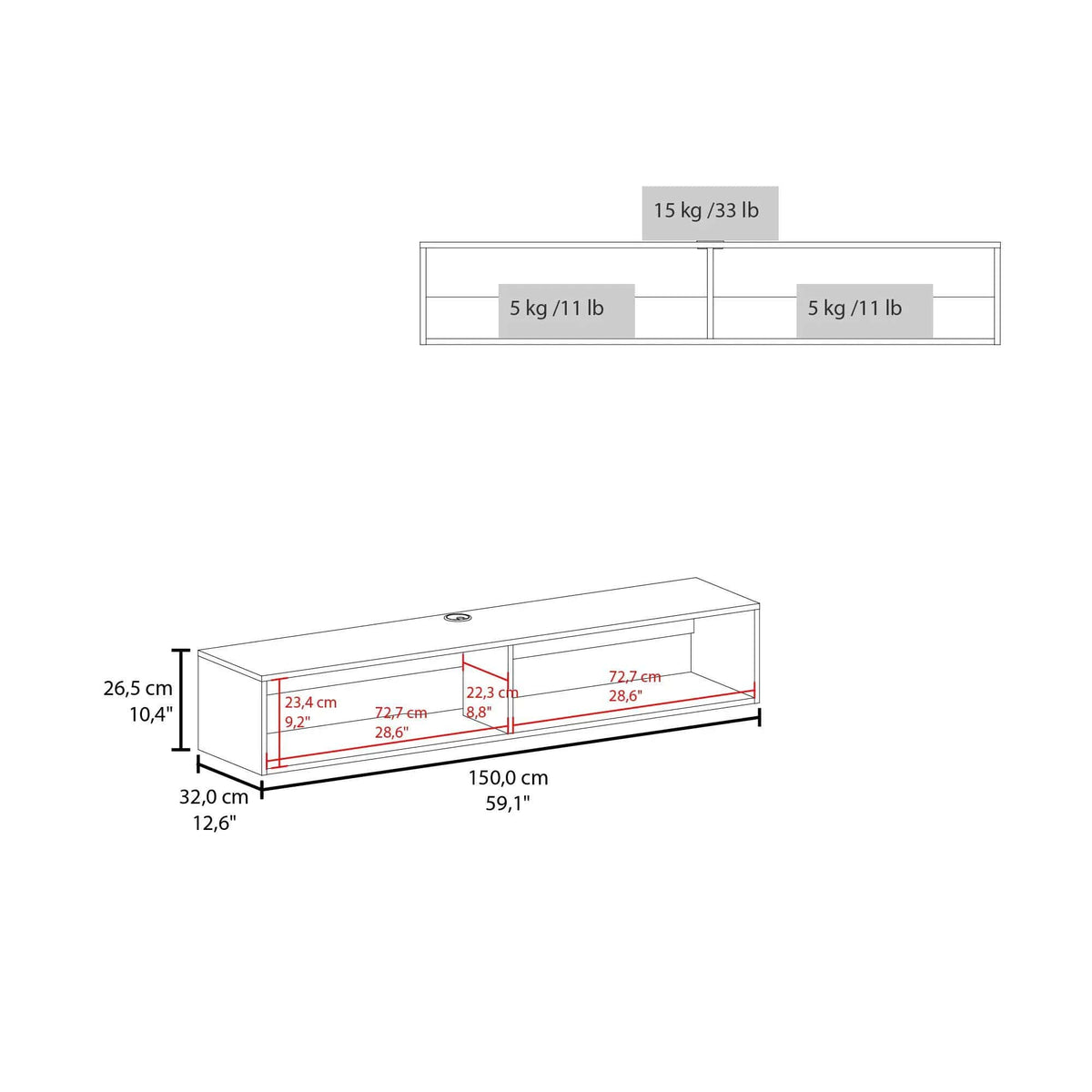 Moore Floating TV Stand | 3 Pieces | Wood | Living Room