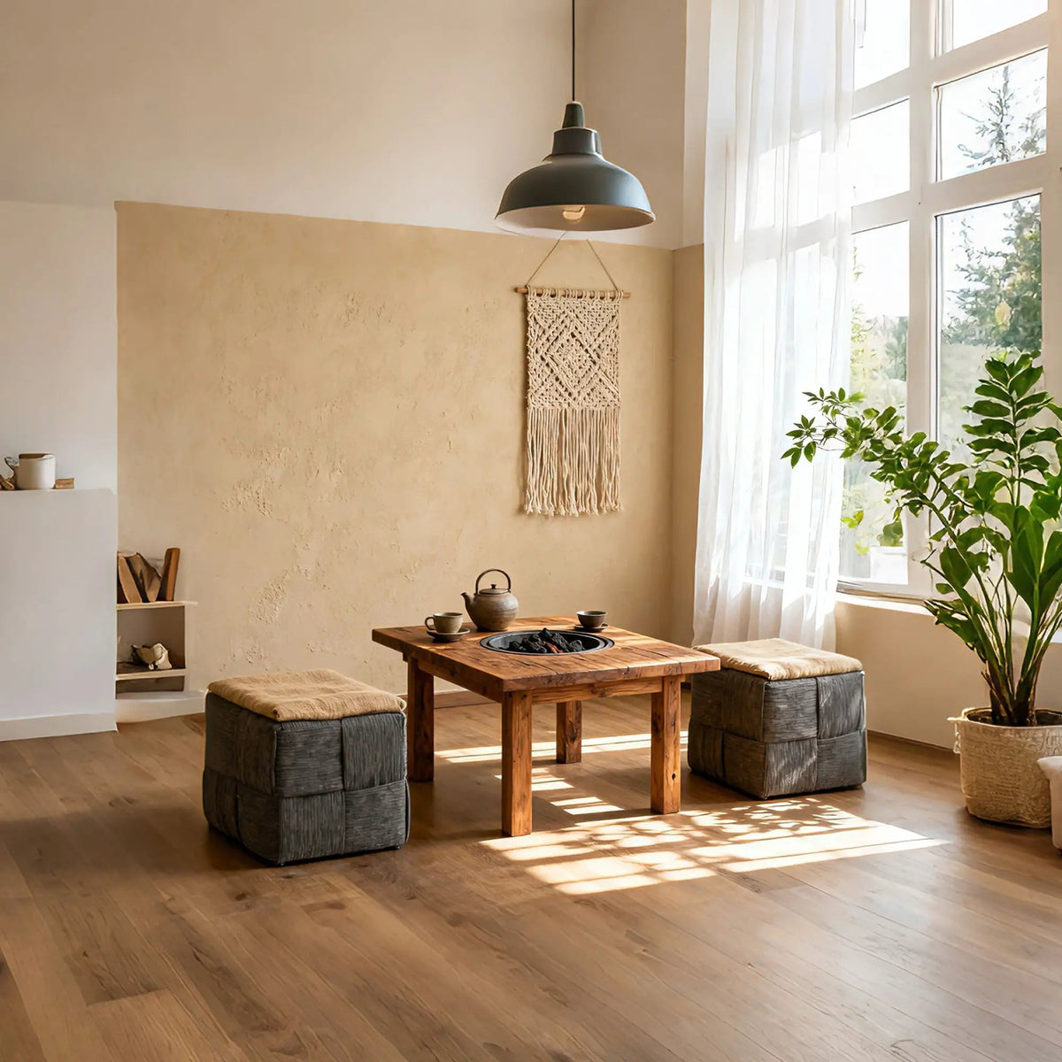 Modern Ottoman Foot Rest | Woven Design | Engineered Wood Frame | 14.2 Inch Cube