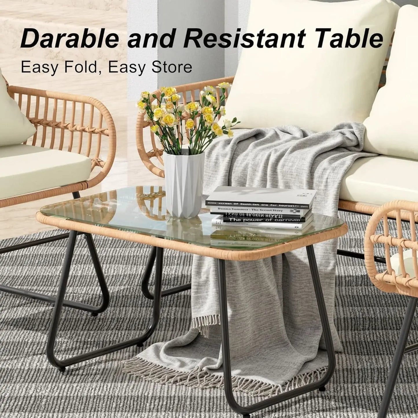 Stylish Four-Piece Outdoor Rattan Furniture Set with Cushions from PriceLows™
