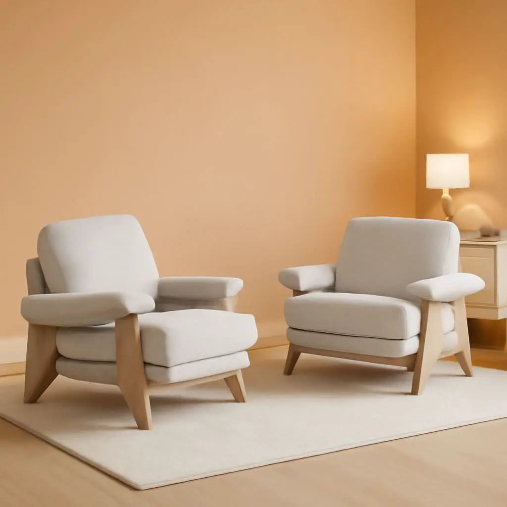 Ivory Chenille Accent Chair Solid Wood LivingRoomSet from PriceLows™
