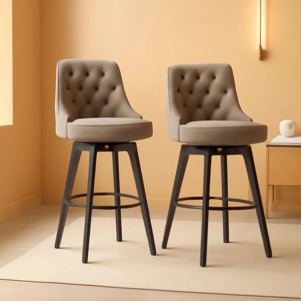 Bar Stool 30 Inch Stone Grey Upholstered 360 Degree Swivel from PriceLows™