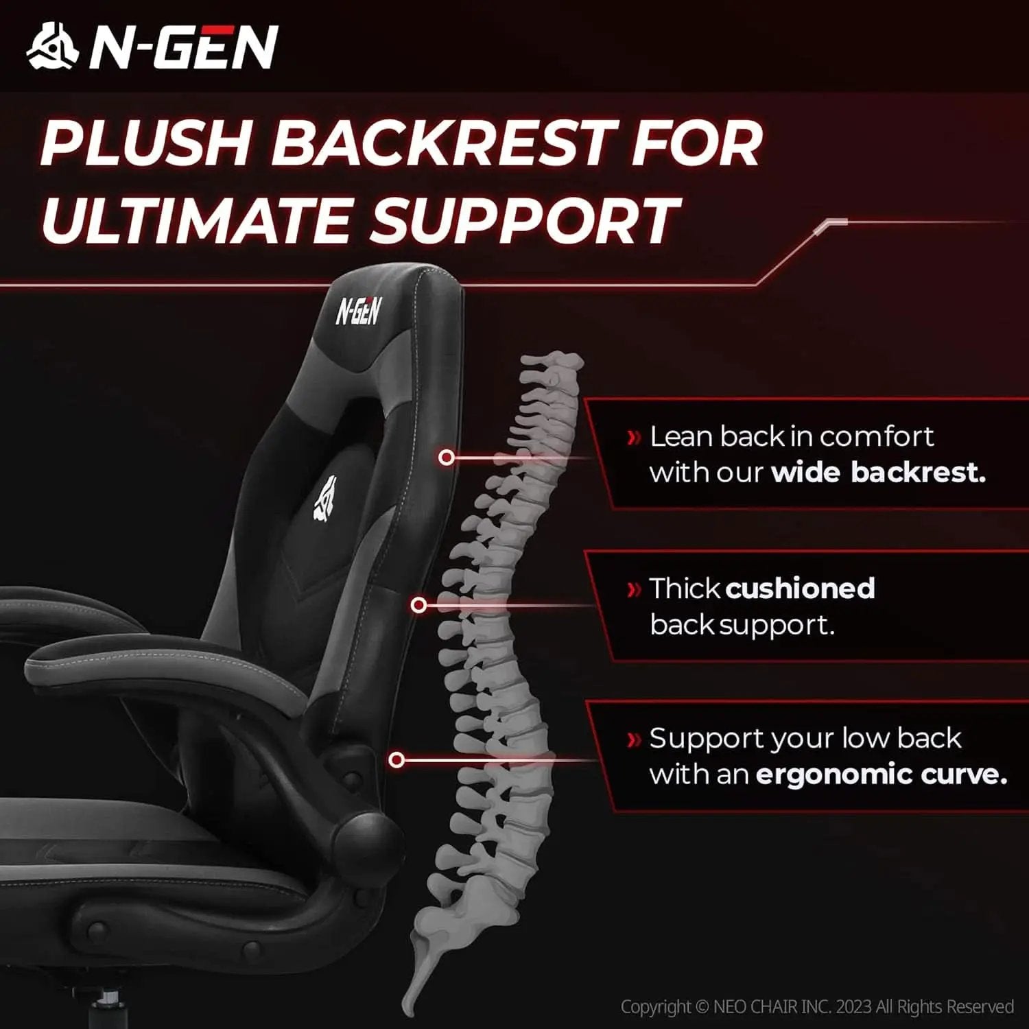 N-GEN Ergonomic Gaming Chair With Lumbar Support Gray PU Leather from PriceLows™