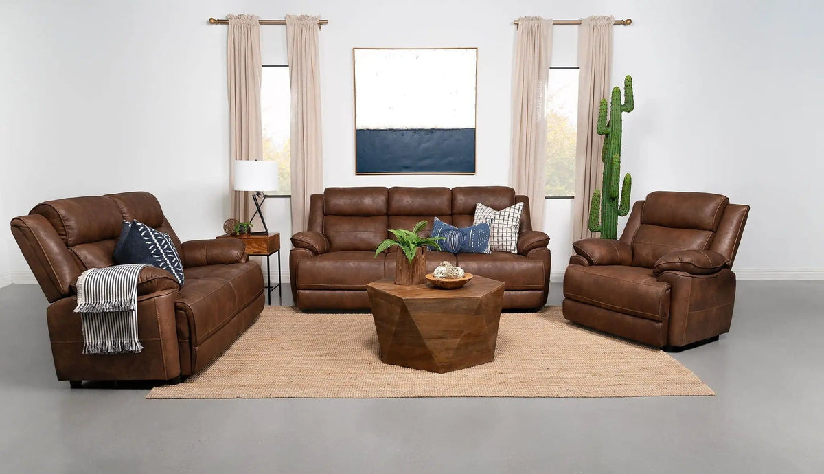Ellington 3-piece Upholstered Padded Arm Sofa Set | 3-Piece Set | Faux Leather | Dark Brown