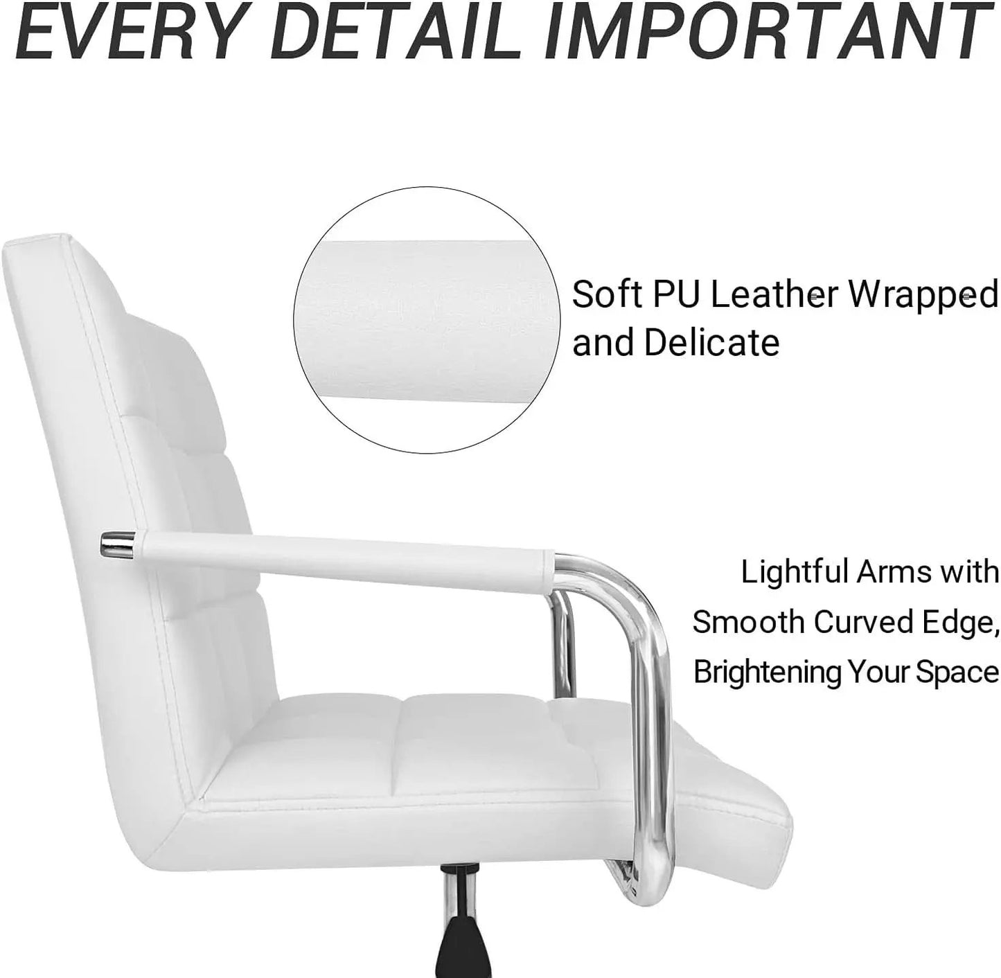 White Mid Back Office Task Chair With Adjustable Height And 360 Degree Swivel from PriceLows™