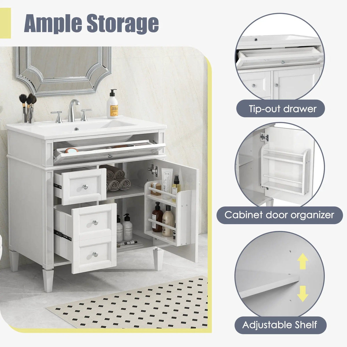 Bathroom Vanity With Top Sink, Modern Bathroom Storage Cabinet With 2 Drawers And A | 30 x 18.3 x 33.8 in | 2-Drawer | Bathroom
