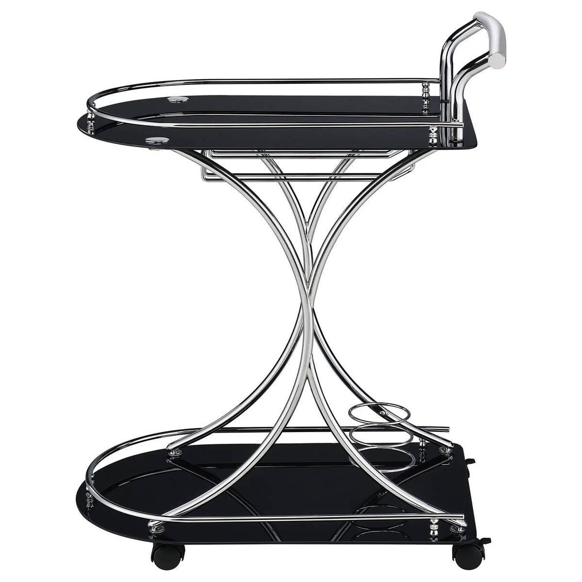 Elfman 2-tier Glass Shelf Metal Bar Cart Black and Chrome | 26.5 x 15.75 x 33.75 in | Glass & Metal | Home