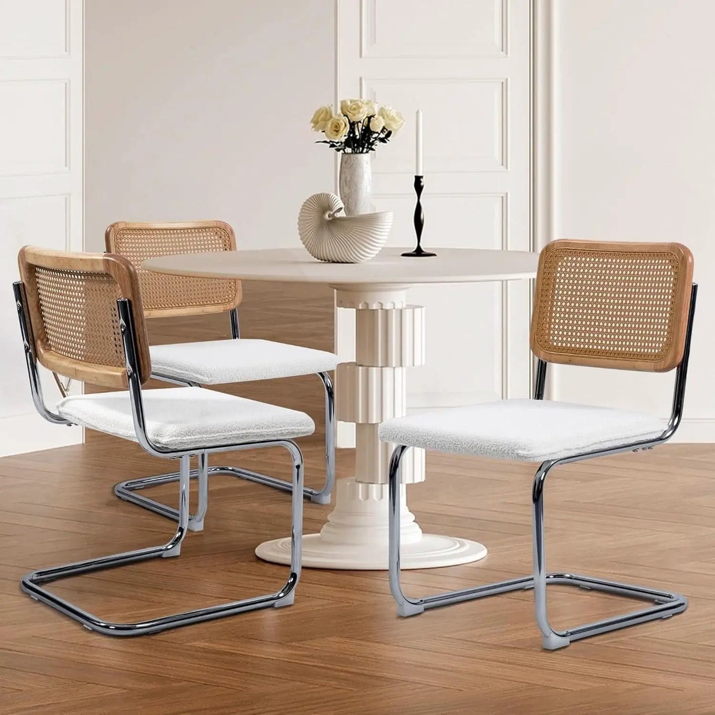 Modern Cesca Cane Dining Chairs With White Boucle Seat from PriceLows™