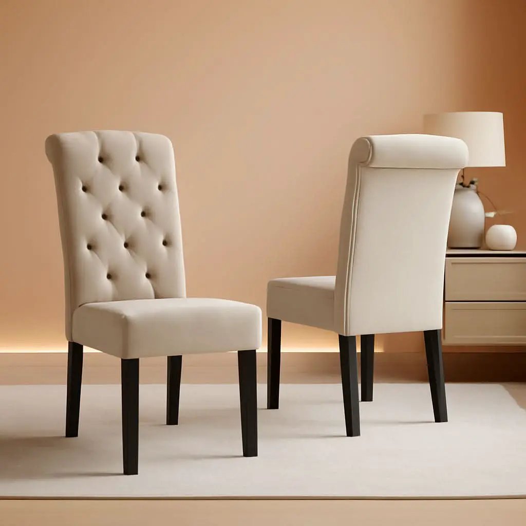 Tufted Solid Wood Dining Chairs Tan Set Of 2 Modern from PriceLows™