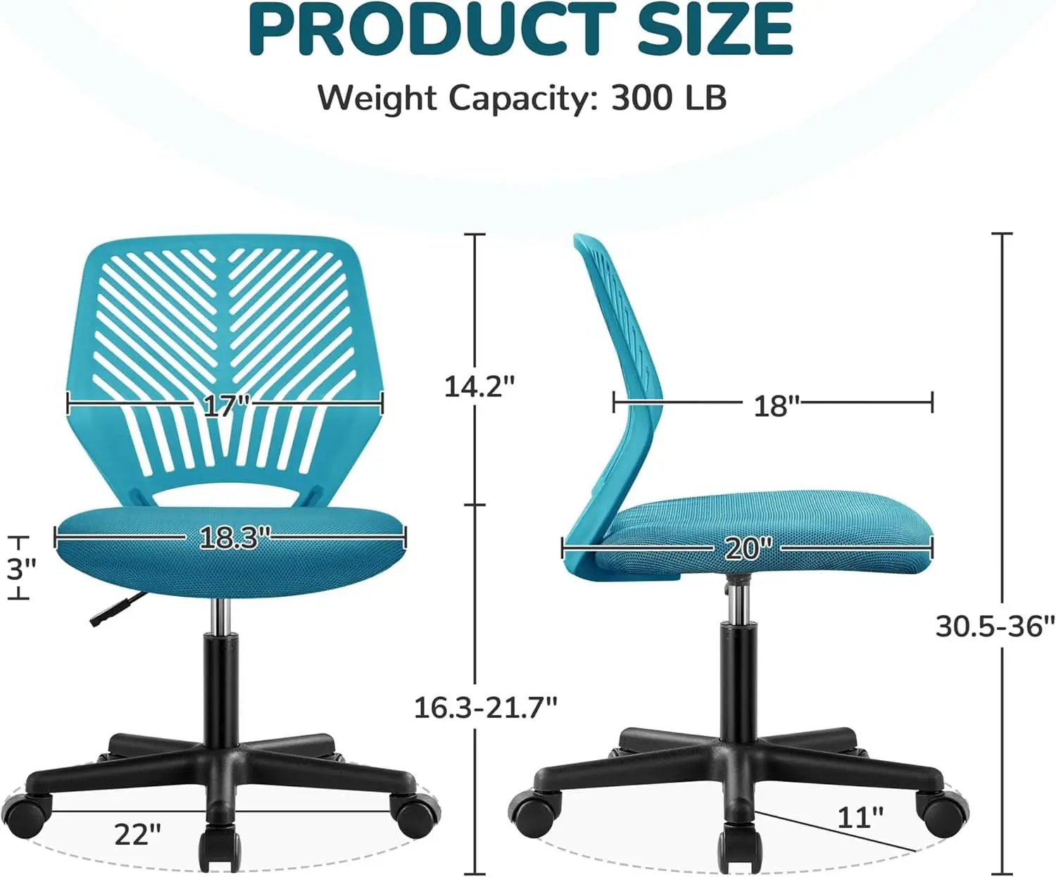 Turquoise Low Back Desk Chair With Lumbar Support And Adjustable Height from PriceLows™