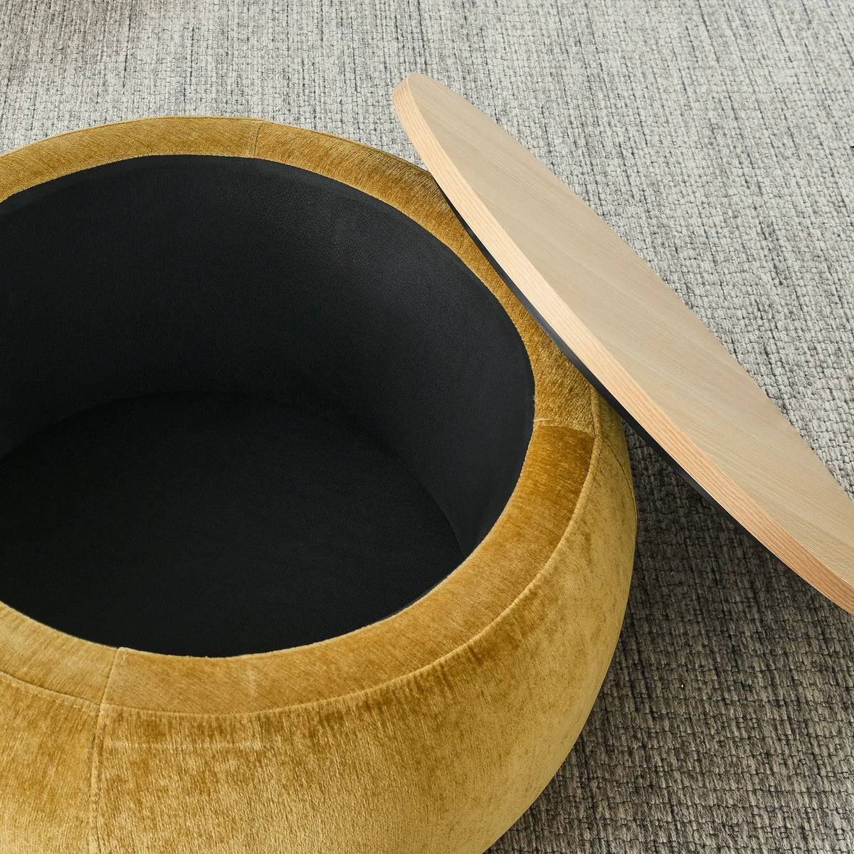 Round Storage Ottoman | Pleated Fabric | Removable Lid