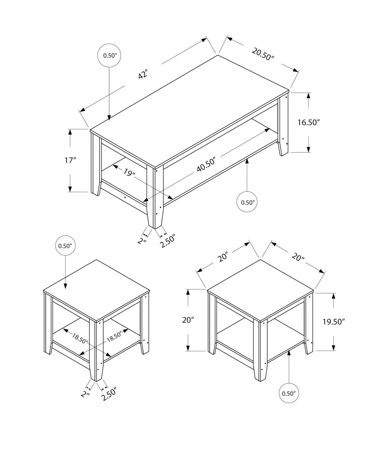 Transitional Table Set | Coffee And End Tables | Set Of 3 | 42 Inch Coffee Table