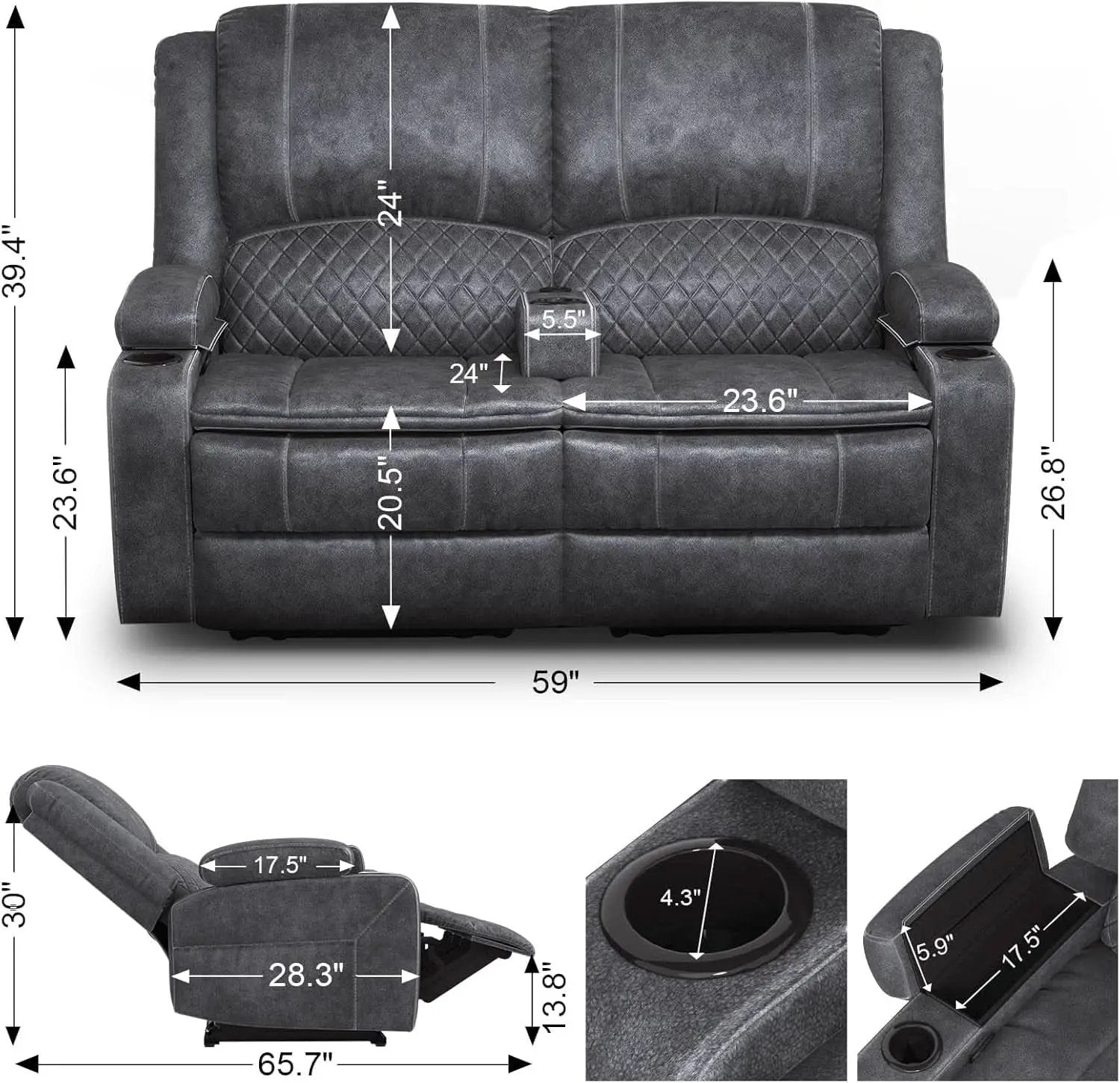 Gray Velvet Manual Recliner Loveseat With USB Ports from PriceLows™