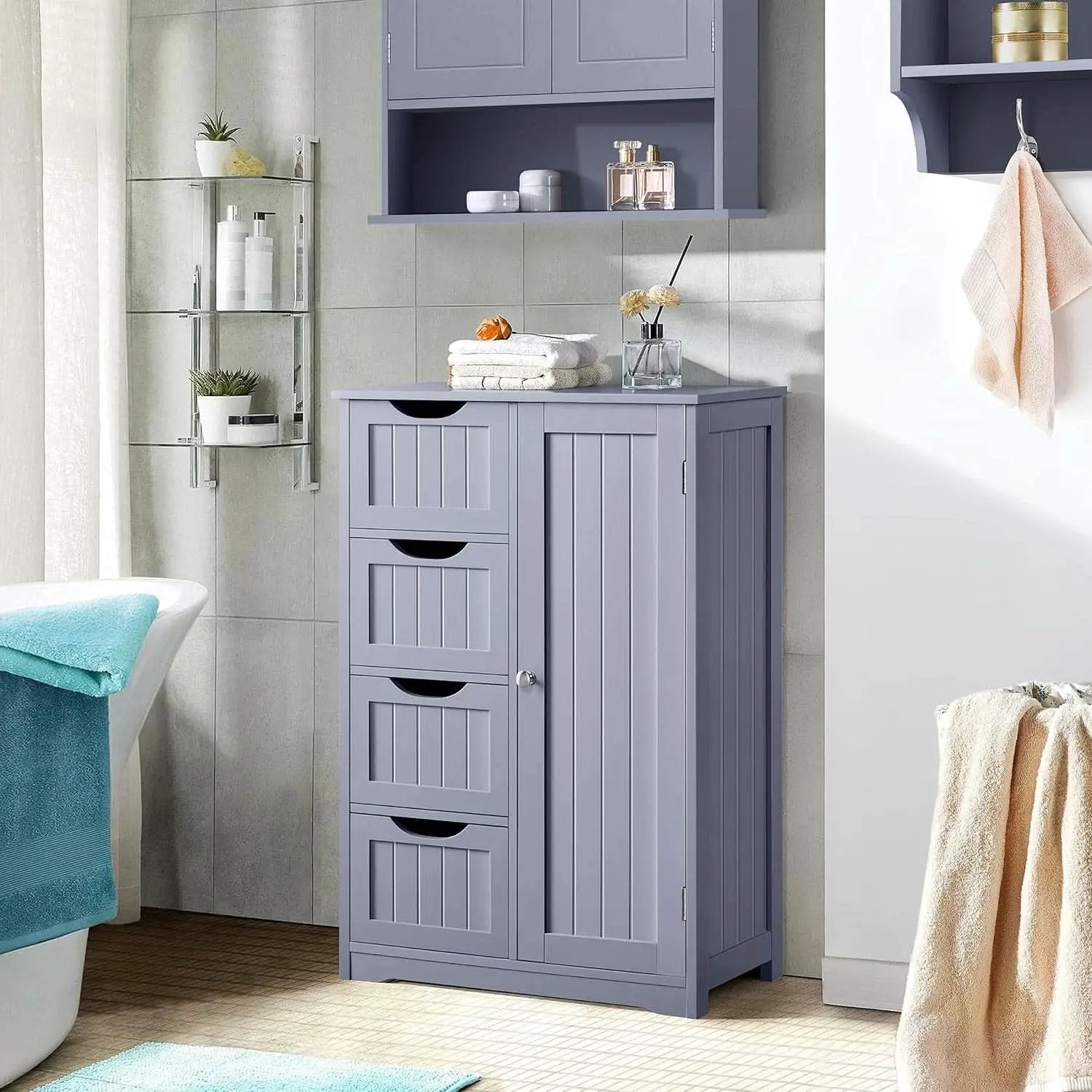 Gray Freestanding Bathroom Floor Cabinet With 4 Drawers from PriceLows™