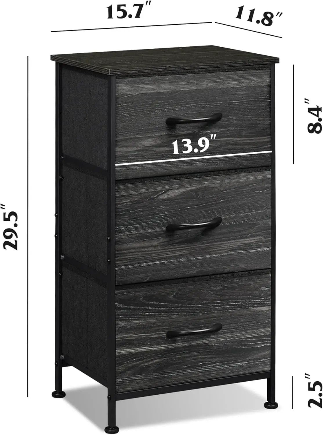 Bedroom Nightstand With Three Drawers Charcoal Black from PriceLows™