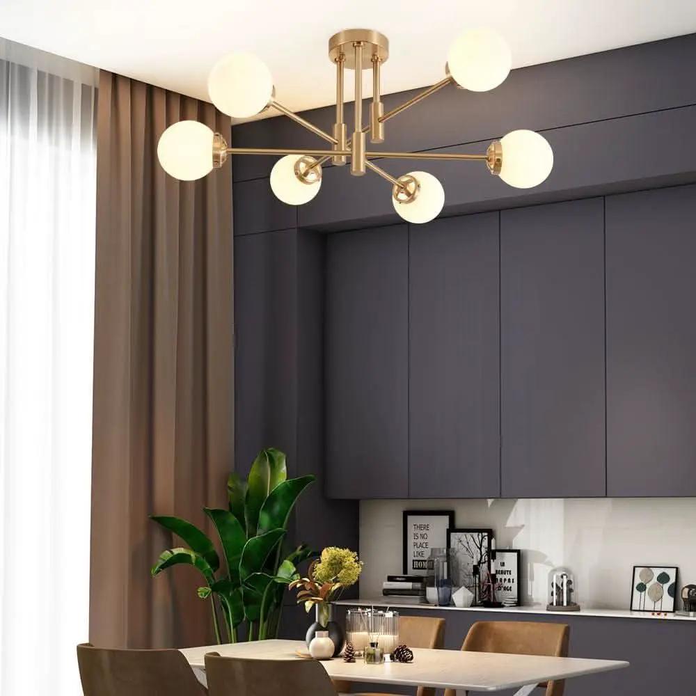 Gold Sputnik Chandelier Glass Globe Shade Modern Light from PriceLows™