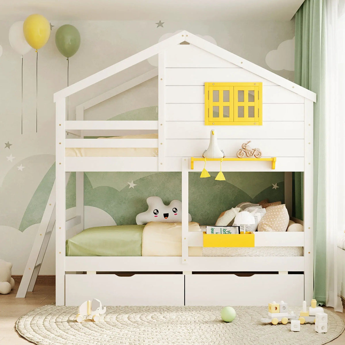 Bunk Bed | Pitched Playhouse Roof | Integrated Storage Drawers