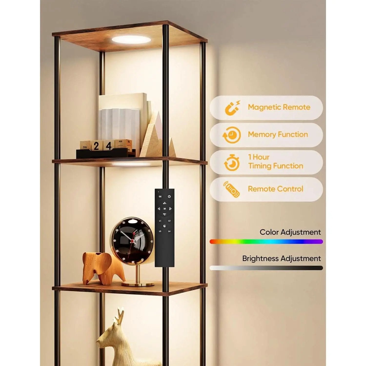 Display Shelf With RGBW Light Floor Lamp 5 Tier Brown from PriceLows™