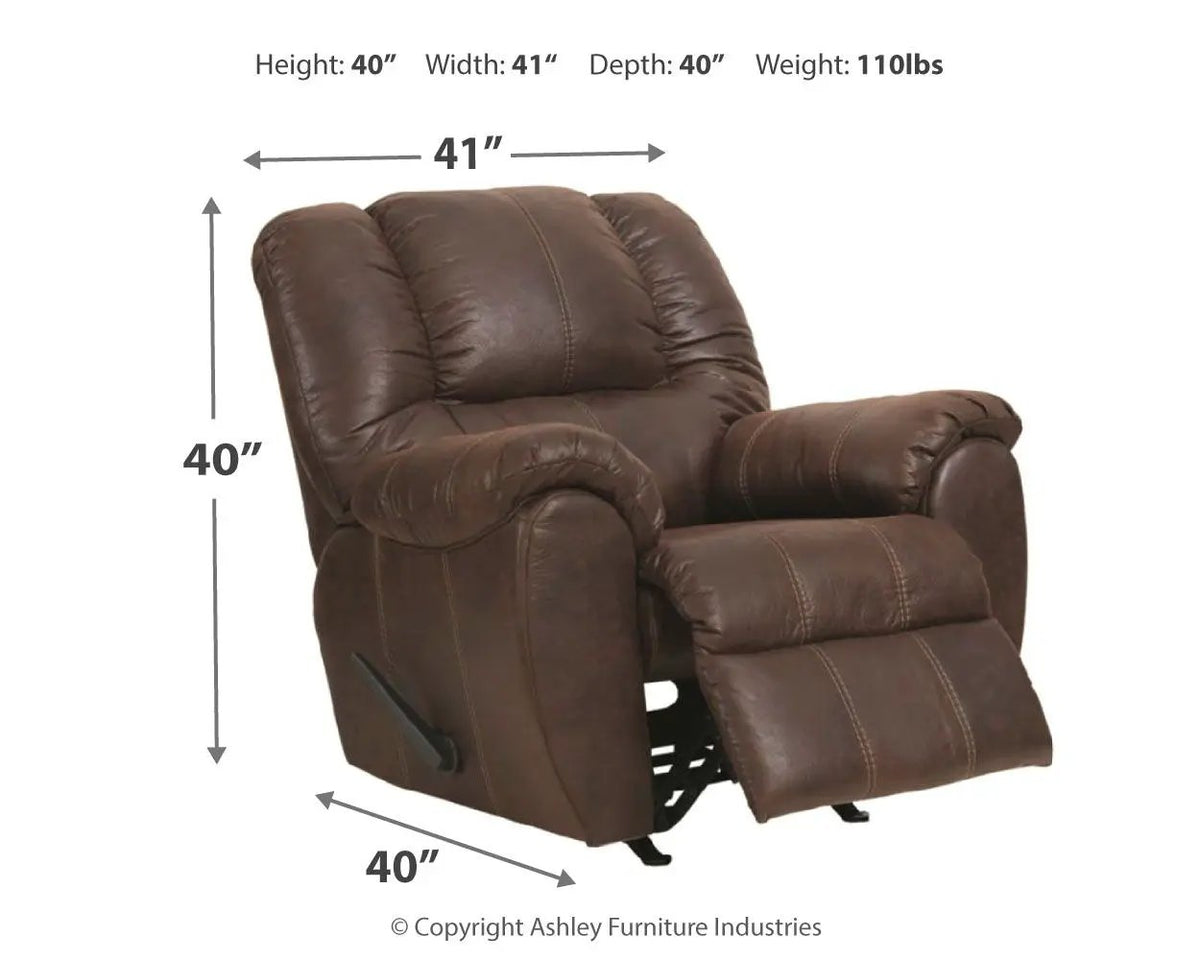 McGann Rocker Recliner | Leather Look Fabric Feel | Jumbo Stitching | Thick Cushioning