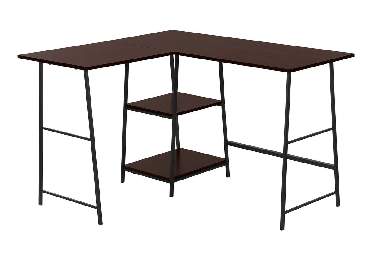 Industrial L-Shaped Corner Desk | 47.25 Inch Width | 2 Open Shelves | Sawhorse-Style Legs