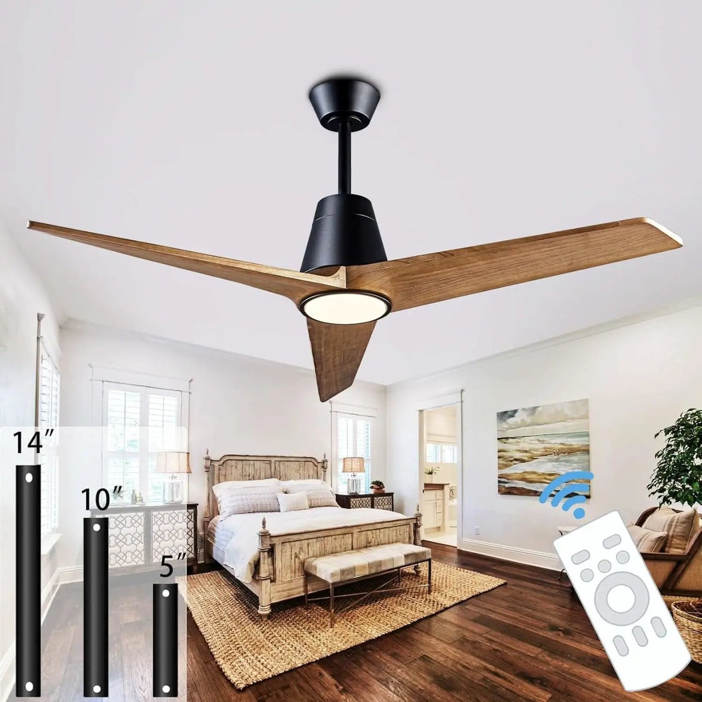 52 Inch Ceiling Fan With Remote Black Walnut Indoor Outdoor from PriceLows™