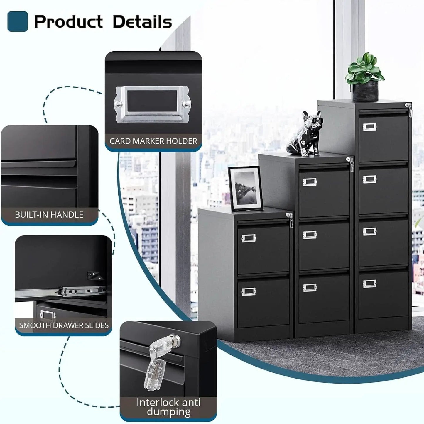 Four Drawer Filing Cabinet With Lock For Home Office from PriceLows™